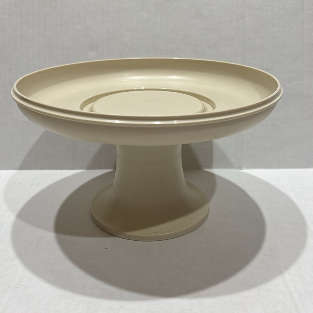 Vintage Tupperware 2 Piece Almond Serve It All Pedestal Pie Cake Stand 1532 1533